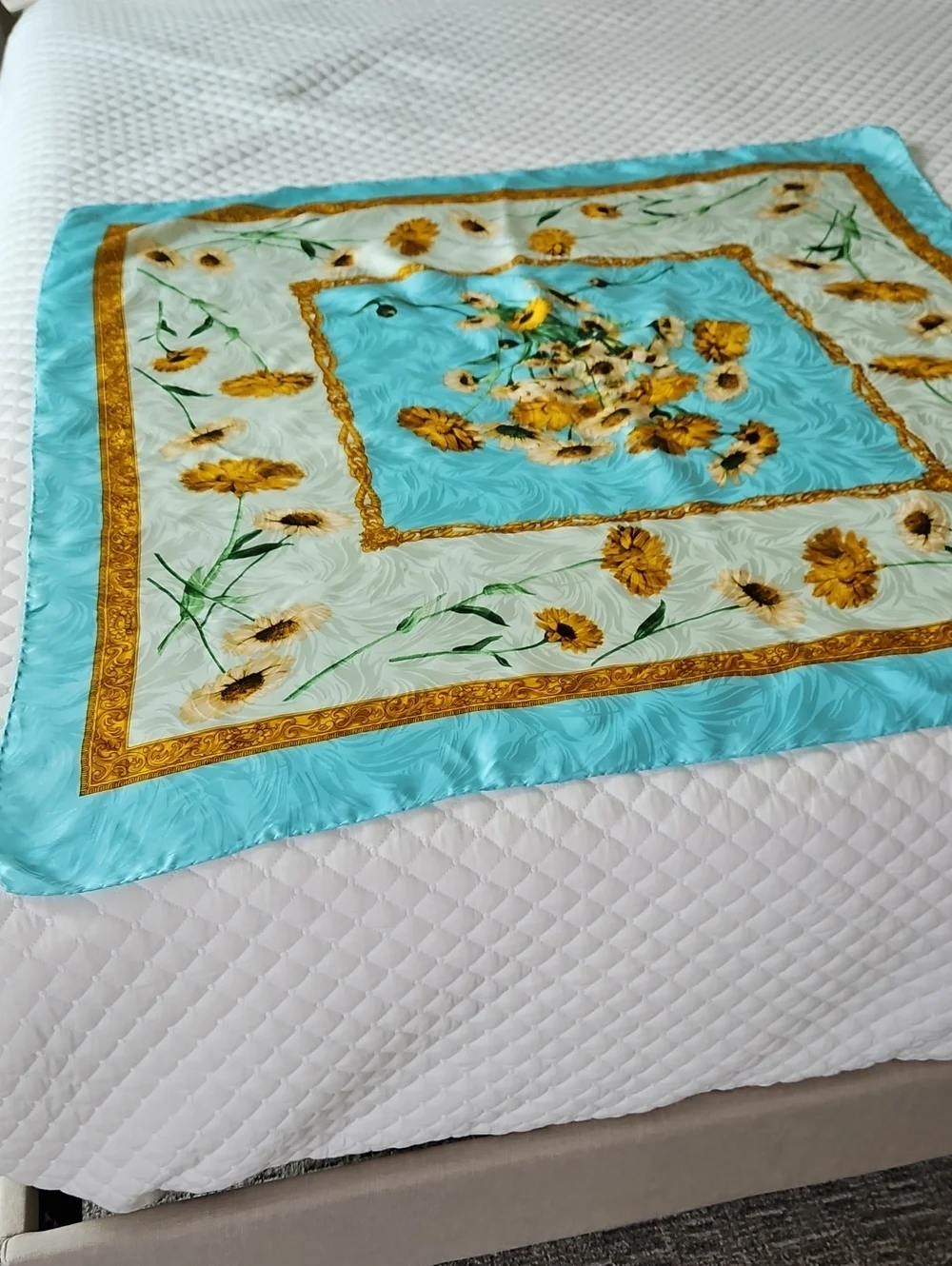 Giorgio Sermoneta Silk Turquoise and Gold Floral  Scarf 34